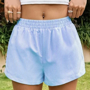 Summer Fashion Casual Loose Pocket Striped Shorts Women's Clothing