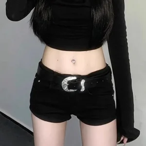 Black Denim Shorts for Women New European Style Trendy Summer Mini Shorts Female Sexy Sheath Night Club Slim Ultrashort Jeans