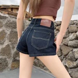 Casual Denim Shorts Women Summer Slim Fit High Waisted Pockets Hot Mini Pants Female Deep Blue Versatile Slimming Short Jeans