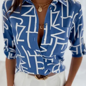 Elegant Women Blouse 2023 Spring and Autumn Temperament Top Long Sleeve Stripe Print Office Slim Fit Pocket Shirt