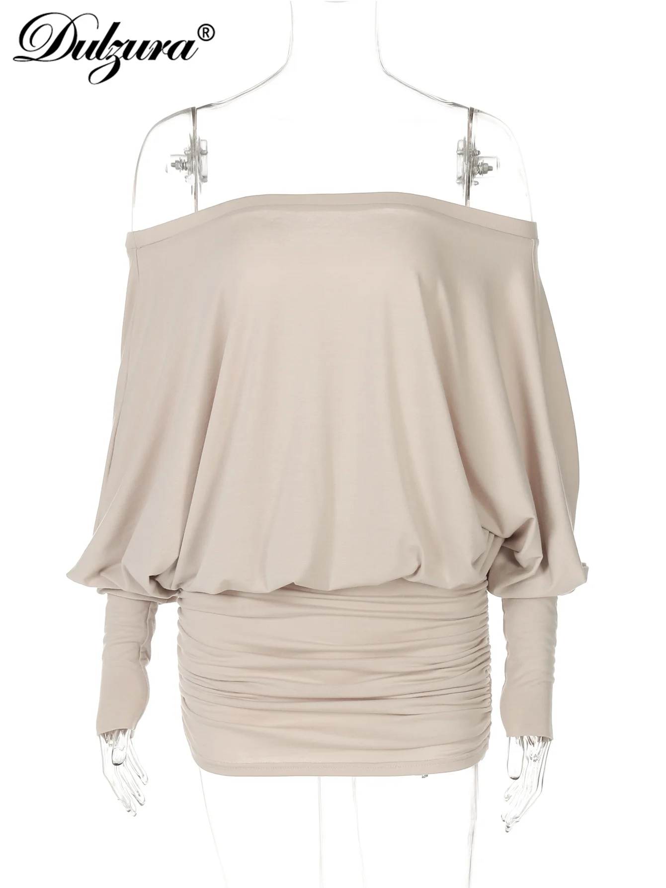 Dulzura Off Shoulder Long Sleeves Ruched Patchwork Mini Dress Women’S Sexy Elegant Casual Outfit Party Clubwear Spring Summer - Image 6