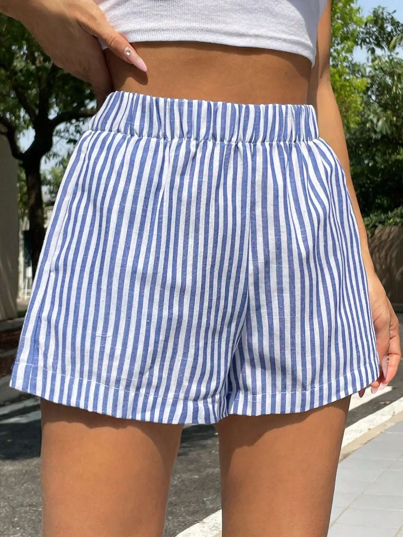 Striped casual shorts Foreign trade mid-waist wide-leg beach summer women's shorts - Image 2